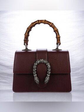 AUTH GUCCI Dionysus Bag Bamboo Top Handle Bordeaux Leather & Crystals AUTHENTIC